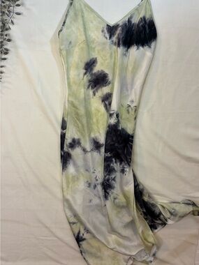 Anthropologie Love Tree Satin Tie-Dye Slip Dress in Pale Green and Black